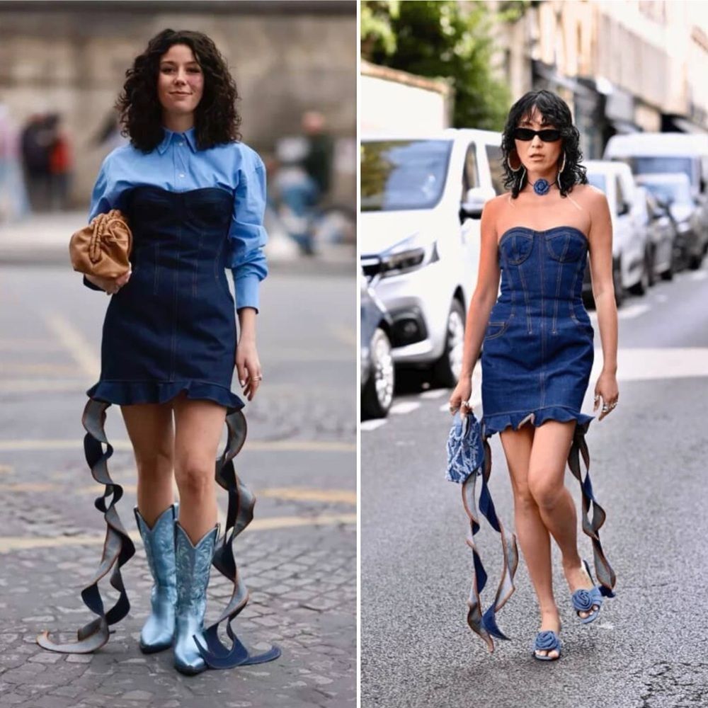 David Koma Denim Corset Ruffle Mini Dress Tendrils UK Size 8 Blogger Fave